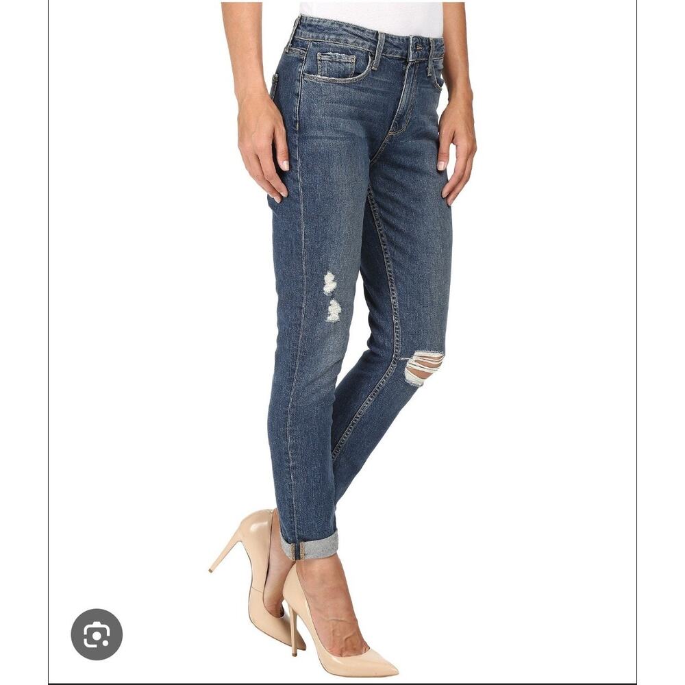 PAIGE Carter Slim Mid Rise Straight Jeans Size 28 Distressed Model-off-duty